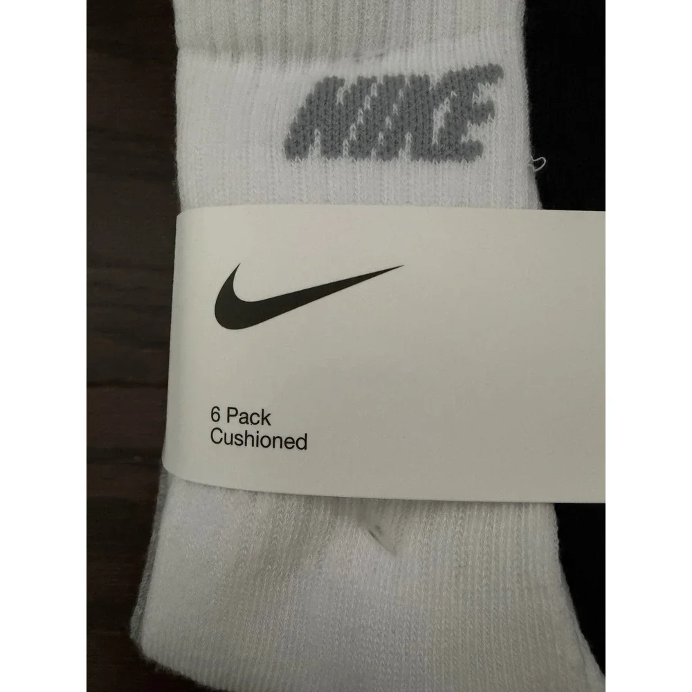 Nike Kids 6 Pack Cushioned Crew Socks Black White Grey BN0509-042 Size 7C-10C